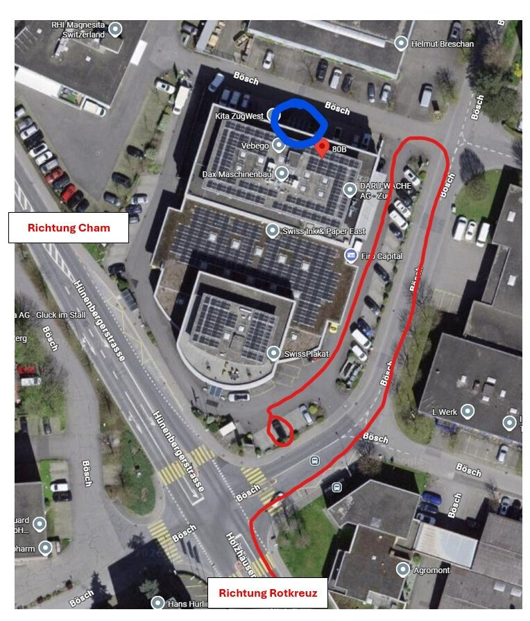 Beschreibung Parkplatz Bösch 80b für Therapie Arnold